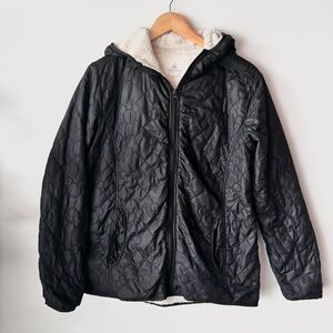 Disney Parks Quilted Mickey Print Puffer Jacket Women's M black Fleece Lined